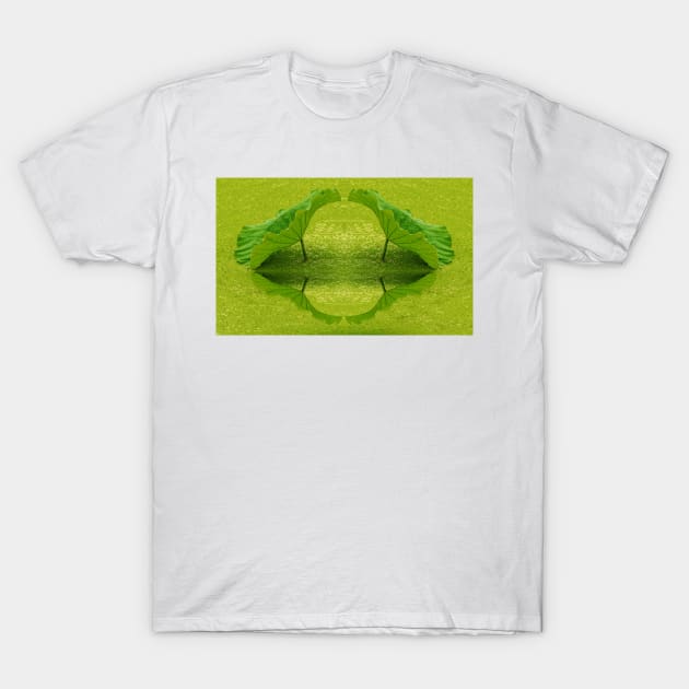 Green leaves reflexion on green background T-Shirt by Choulous79